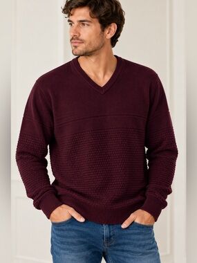 Goodfellow & Co Men’s Burgundy V-Neck Textured Knit Sweater Size L